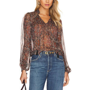 House Of Harlow 1960 'Mareisa' Black Georgette Metallic Blouse Size XS